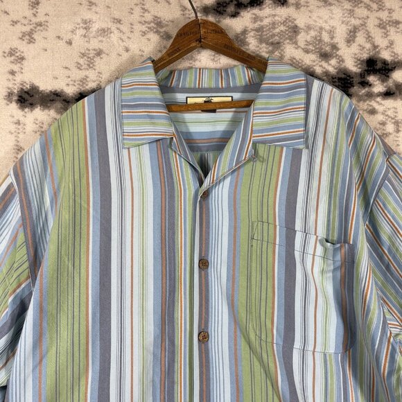 Tommy Bahama Shirt Mens Size Extra Large 100% Silk Striped Collared Casual - Picture 2 of 13